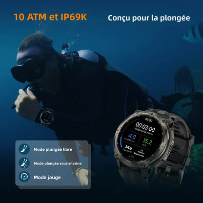KOSPET Tank T4 Men's Rugged Smart Watch Military Grade Full Stainless Steel GPS 100M Waterproof 45M Freediving Health Monitor