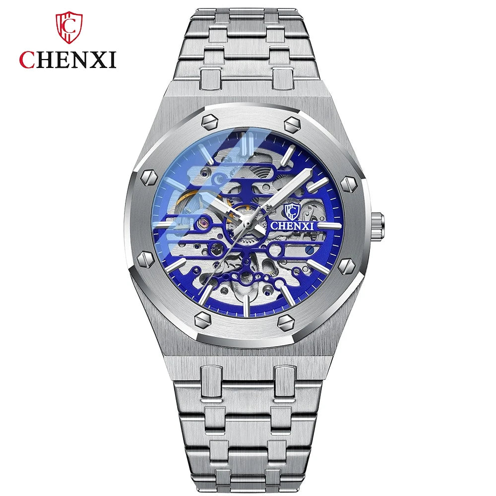 CHENXI Automatic Mens Watches Waterproof Business Stainless Steel Sport Mens Watches Top Brand Mechanical Tourbillon Wrist Watch