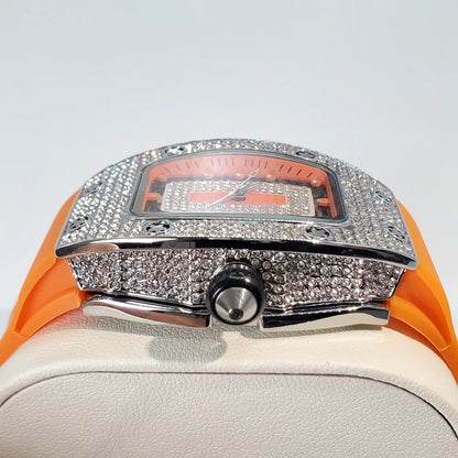 Luxury Diamond Watch For Women Elegant Tonneau Original Design Watches Fashion Ice Out Sport Rubber Strap Waterproof Mille Clock