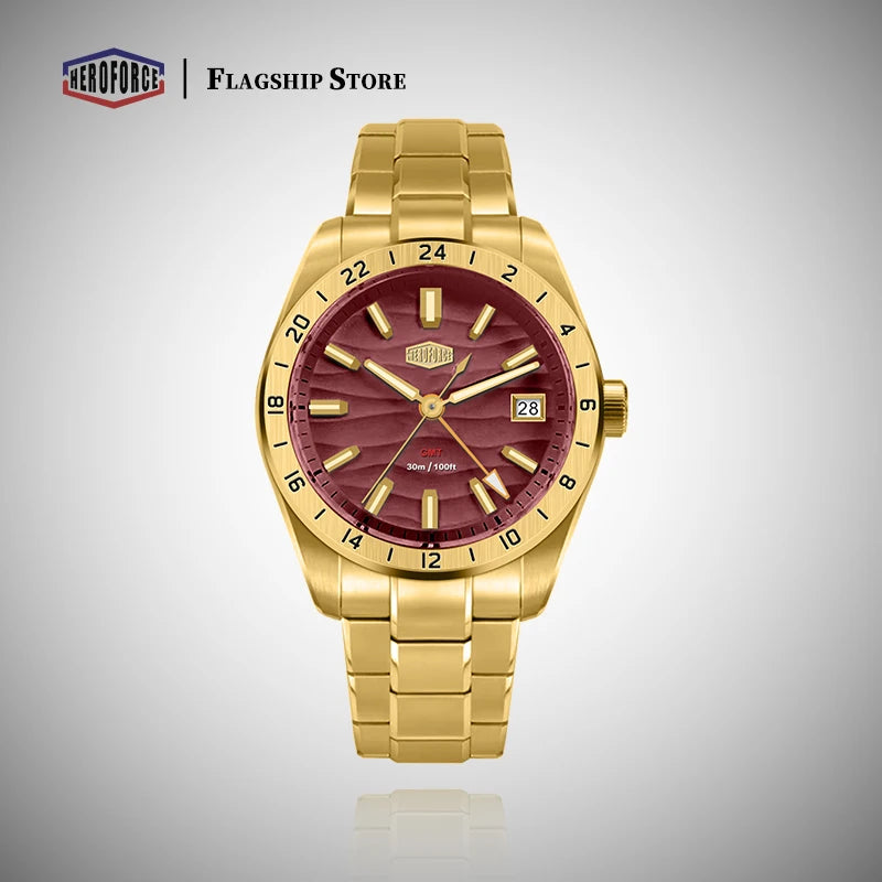 HEROFORCE Business Quartz Watch Men Clock GMT Date Luxury Man Wristwatch Waterproof Luminous Stainless Steel Men's Watches Reloj