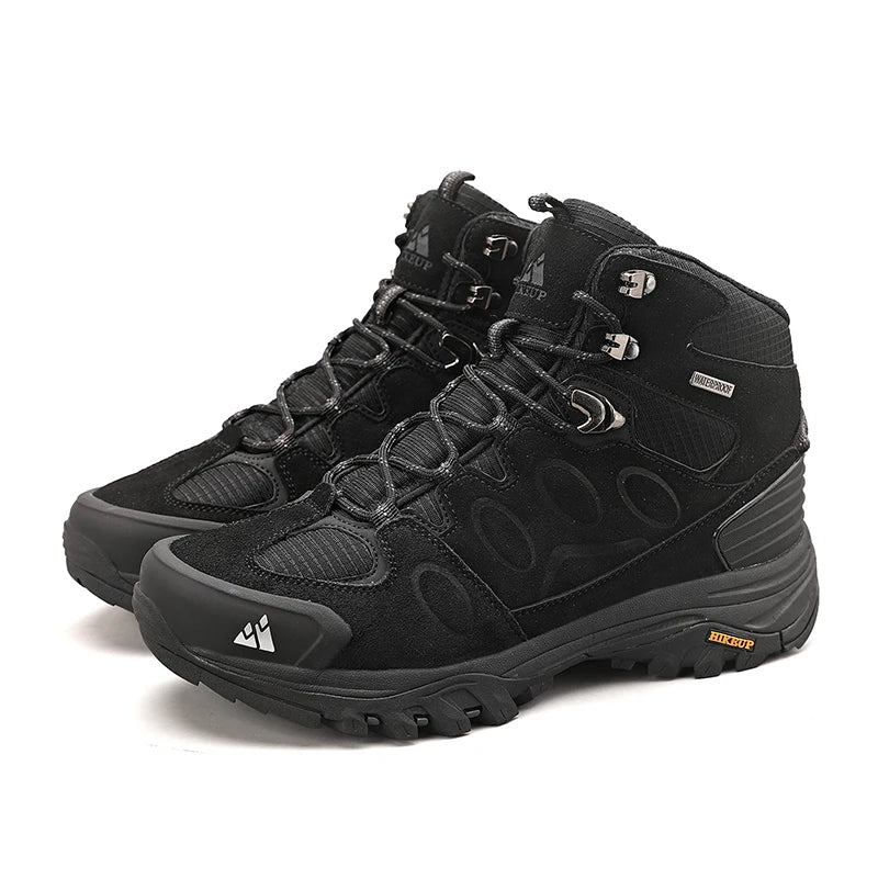 HIKEUP-Bottes de randonnée en daim pour hommes, chaussures de plein air à lacets, bottes de sport chaudes, chaussures de trekking décontractées, non ald, haut, hiver