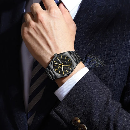 Montre-bracelet de luxe pour homme POEDAGAR, étanche, lumineuse, en acier inoxydable, avec date et jour de la semaine, à quartz, style business.