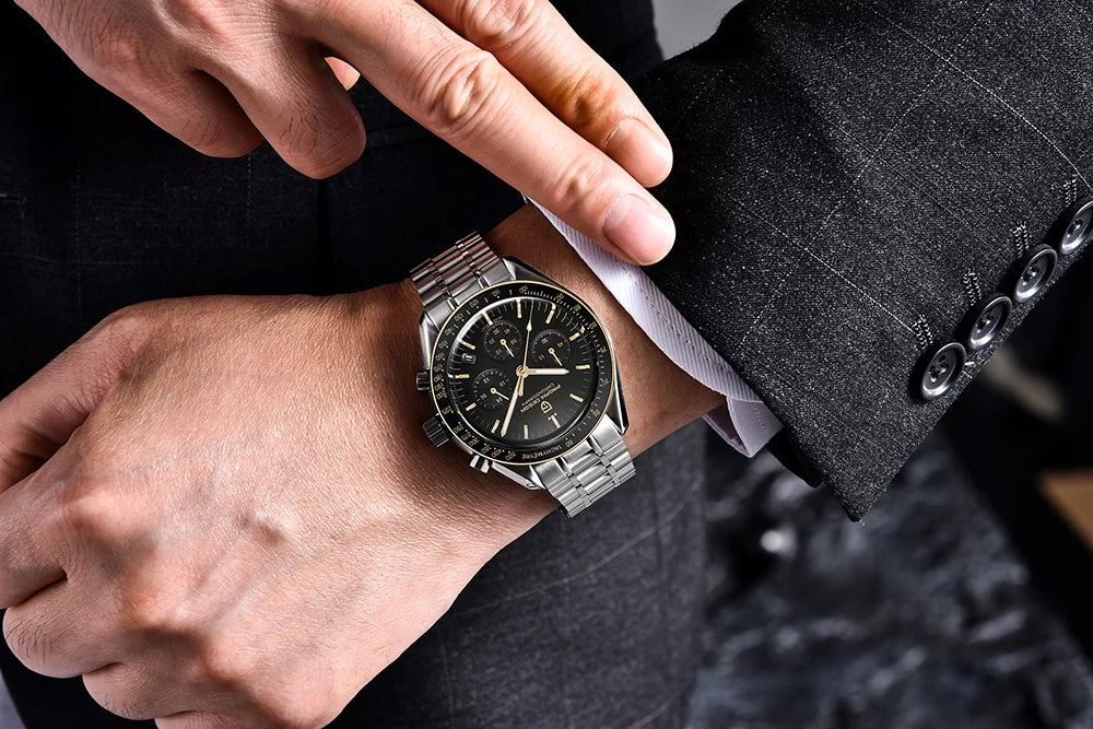 PAGANI DESIGN 2026 New Moon Watch Retro Luxury Quartz Watches For Men Stainless steel Luminous waterproof Sport Chronograph Man