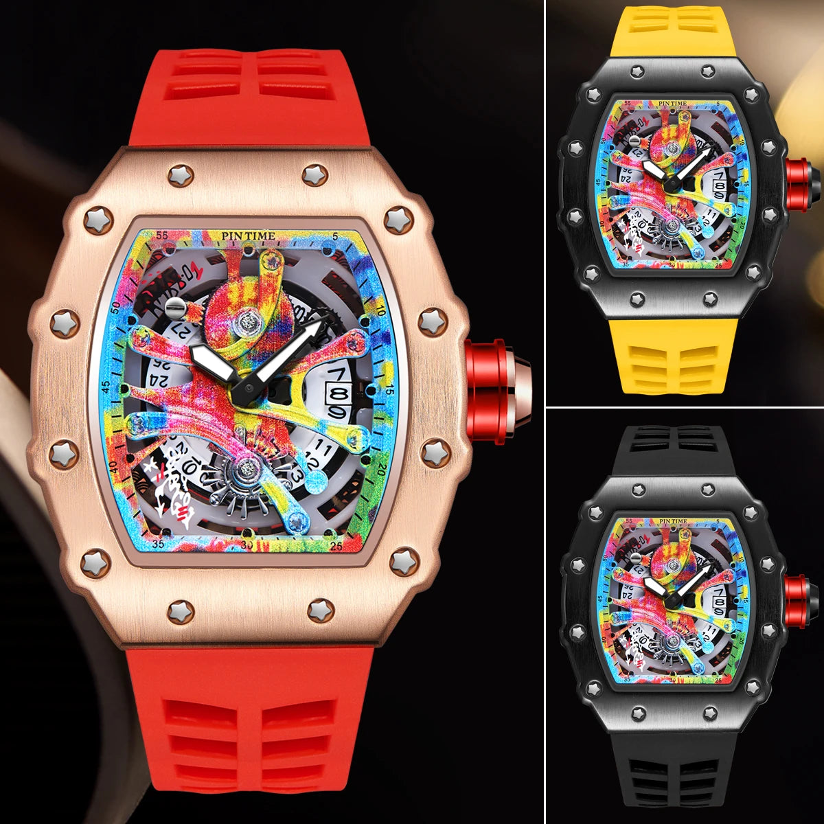 Luxury Men Watch Tonneau Fashion Men Quartz Watches Classic Graffiti Dial Auto Date Waterproof Sport Wristwatches Clock reloj