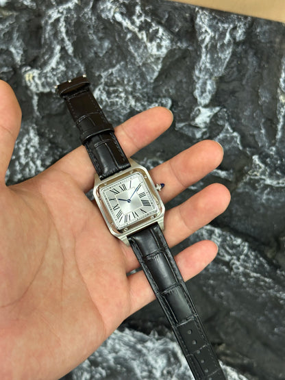 2025 new Luxury High Quality Lovers Quartz Watch Mens Women Fashion Square Leather Men silvery White Sapphire Wristwatch