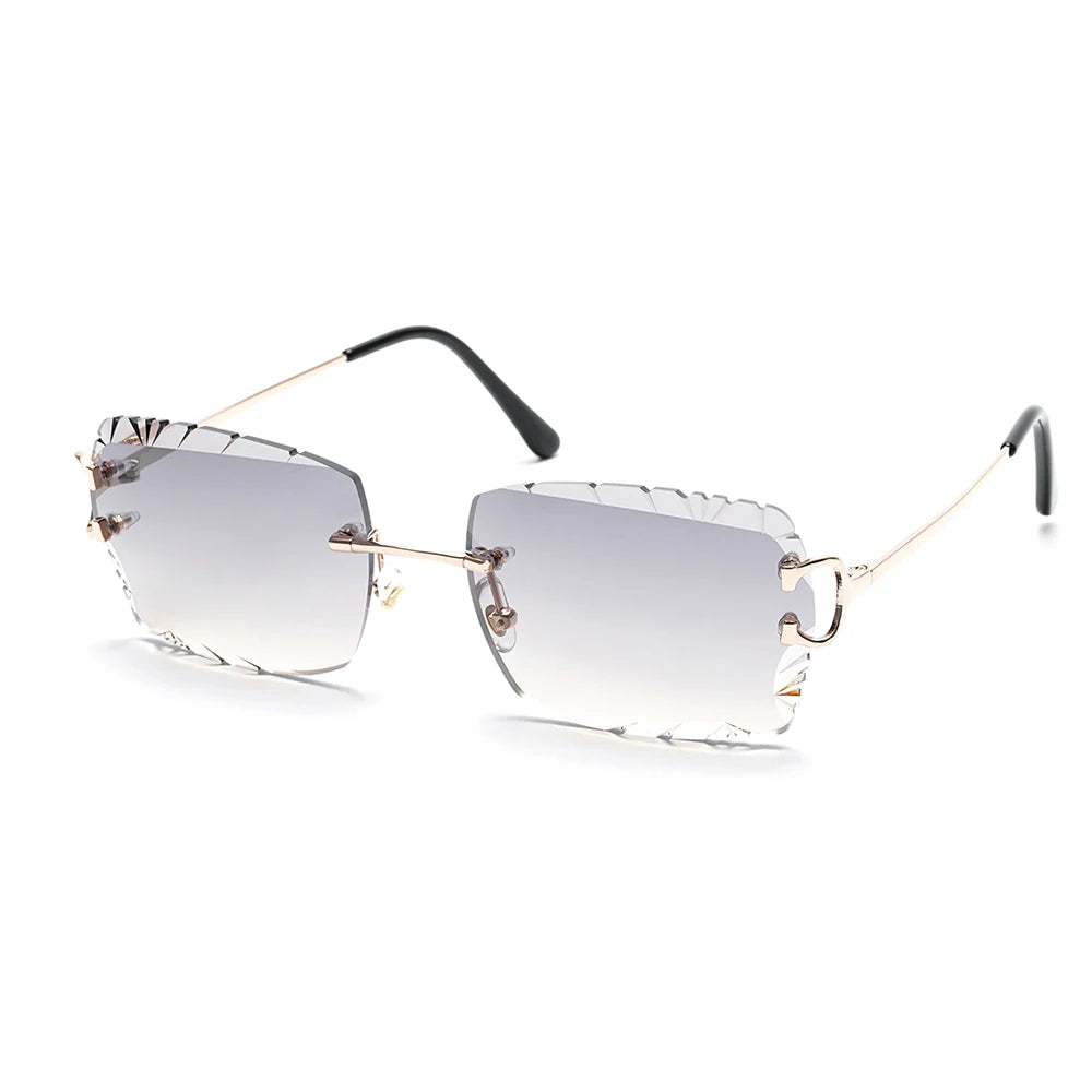 Ruiao Luxury high quality rimless diamond cut nylon lens UV400 Sunglasses fashion square metal legs glasses for men women