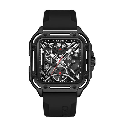 LIGE New Fashion Men Watches Luxury Large Dial Square Design Quartz Watch Casual Silicone Band Men's Sports Watches Reloj Hombre