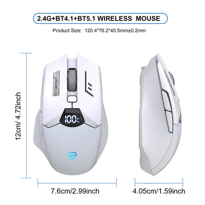 Dvourežimová bezdrátová Bluetooth myš se smart displejem, tichým nabíjením, pro kancelář, gaming, tablet, přenosná univerzální myš