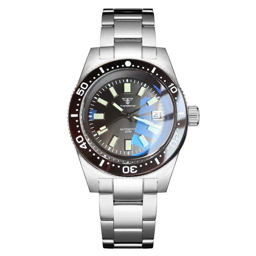Tandorio 41mm 62MAS Black Gray Dial NH35A Automatic 300M Diving Men's Watch Ceramic Bezel Green Lume Bow Sapphire Glass