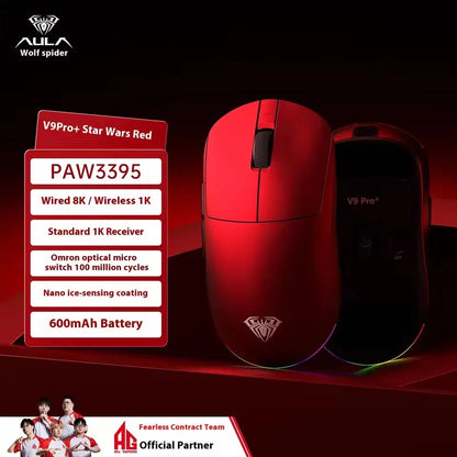 Aula V9 Ultra Wireless – bezprzewodowa mysz gamingowa e-sportowa, podwójne 8k, 3 tryby, PAW 3950, 8k, 55g, lekka ergonomiczna mysz, personalizowane akcesorium PC