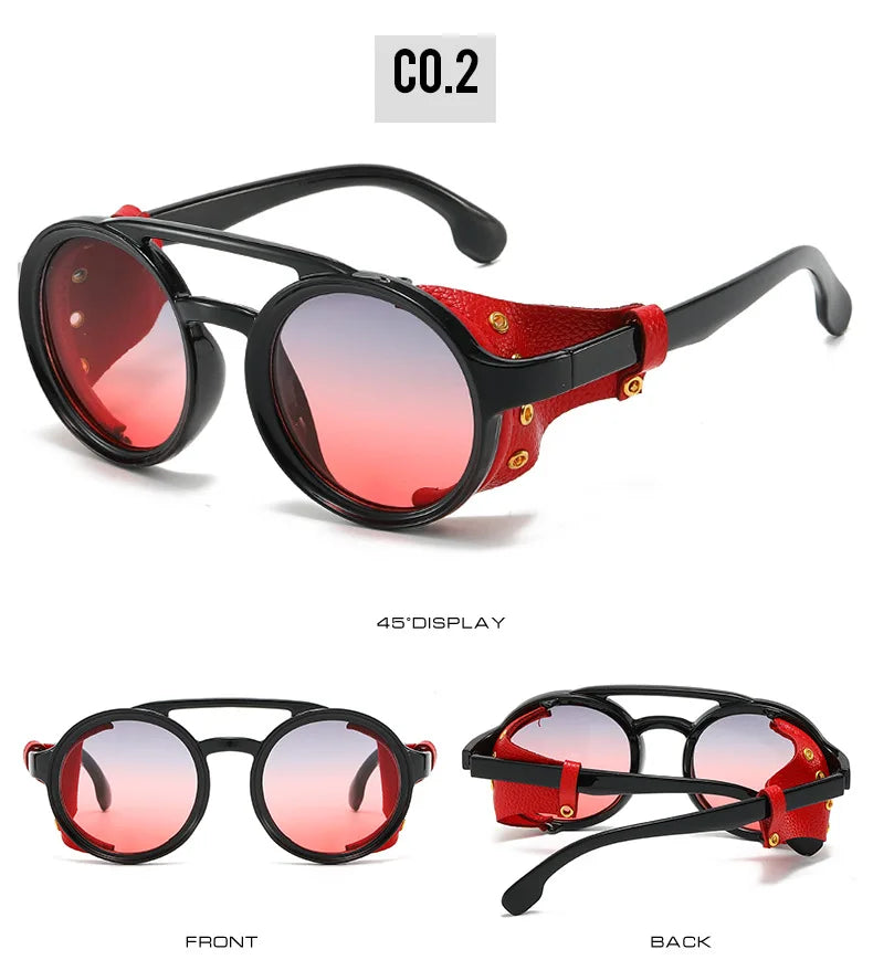 Retro Sunglasses Men Women Leather Round Glasses Vintage Goggles Anti Wind Outdoors Sports Sun Glasses UV400