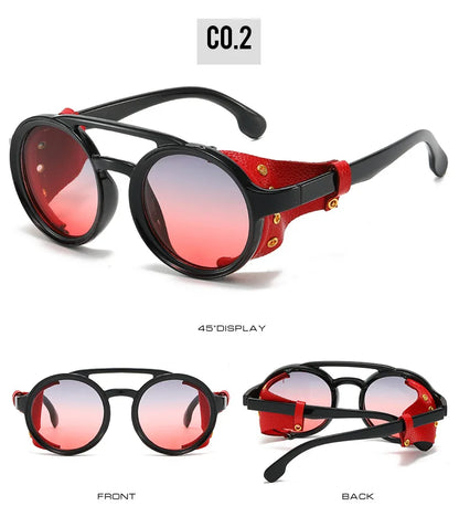 Retro Sunglasses Men Women Leather Round Glasses Vintage Goggles Anti Wind Outdoors Sports Sun Glasses UV400