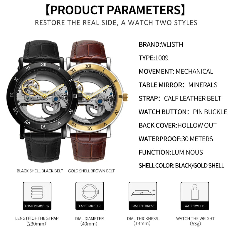 Watch Men Automatic Watch Luxury Watch Man Mechanical Wristwatch Skeleton Design Waterproof Leather Strap Male Watch Reloj Hombr