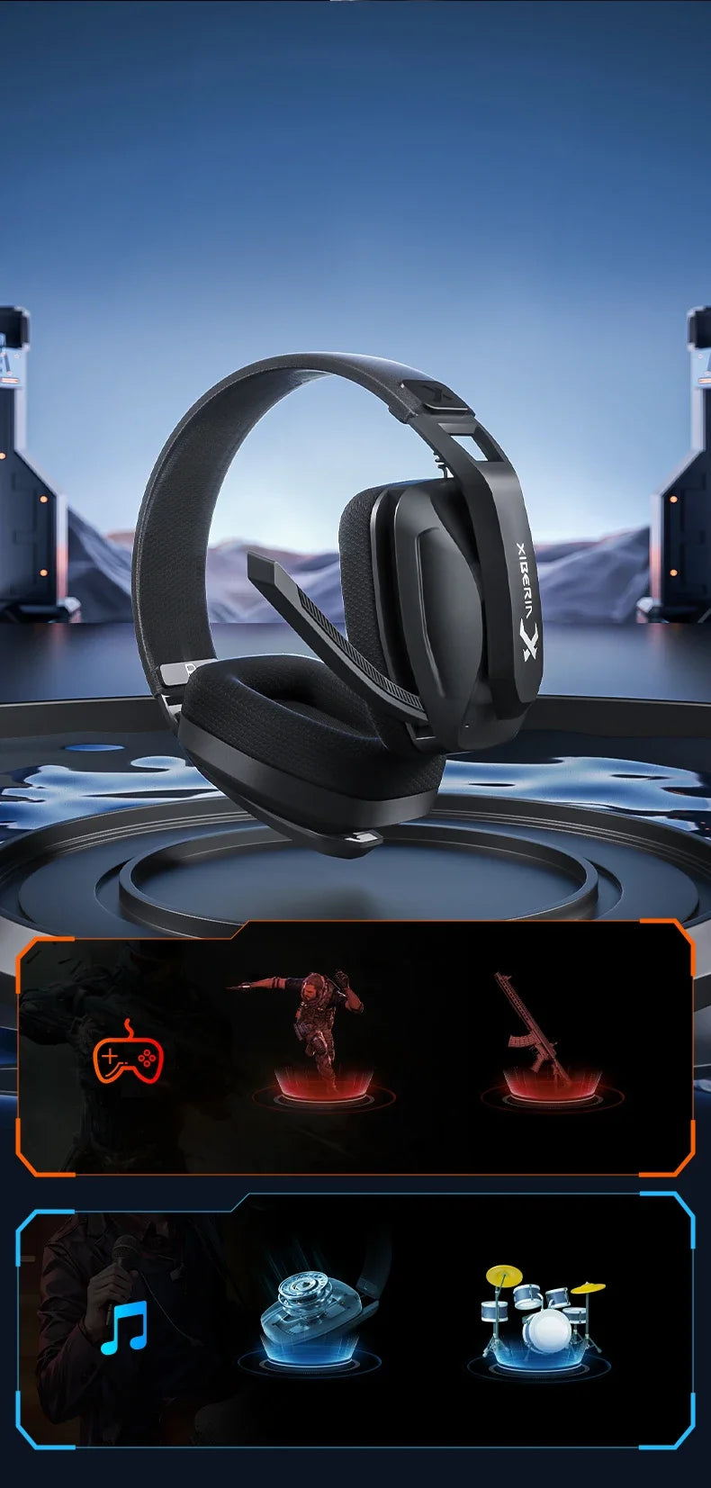XIBERIA K01S 2.4GHz casques sans fil Gamer avec micro pour PS5 PS4 PC Mac téléphone Playstation Bluetooth casque de jeu USB/T-C