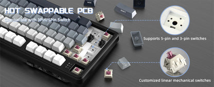 ATTACK SHARK X87 Wireless Mechanical Gaming Keyboard, Tri-Mode BT5.0/2.4GHz/USB-C Gasket Hot Swappable Custom Keyboard, Pre-lube