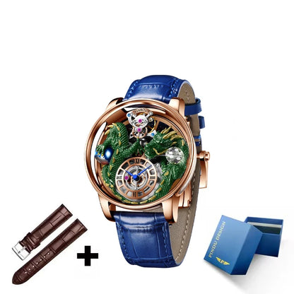 PINDU Fashion Roman Numeral Display Mineral Tempered Glass Material Quartz Movement 3ATM Waterproof Celestial Dragon Men's Watch