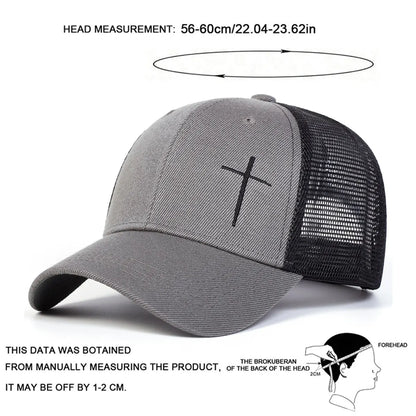 Unisex Cross Embroidery Baseball Net Caps Adjustable Casual Hats Spring and Summer Outdoor Sunscreen Hat