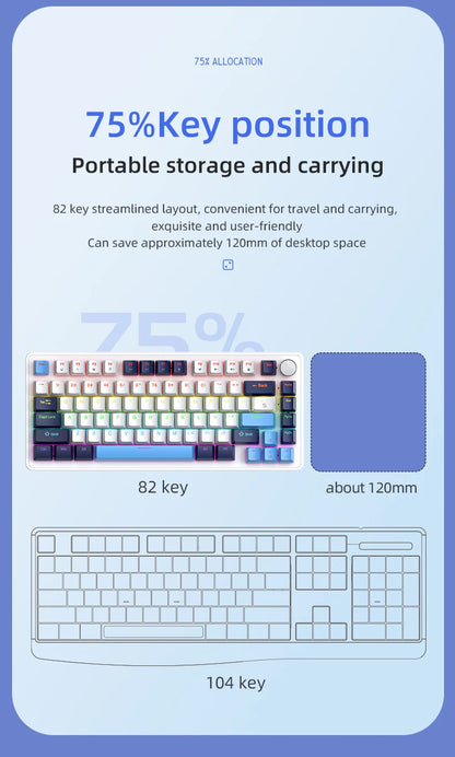 K82 75% Wired Mechanical Keyboard RGB Backlight, 82 KEY, Full Key Hot Swappable Blue Switch, Multifunctional Knob, Windows & Mac