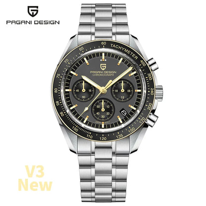 PAGANI DESIGN 2026 New Moon Watch Retro Luxury Quartz Watches For Men Stainless steel Luminous waterproof Sport Chronograph Man