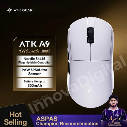 ATK Dragonfly A9 Ultimate vezeték nélküli gaming egér A9 Air PAW3950, ultrakönnyű ergonomikus e-sport gamer FPS egér CSGO-hoz A9 Ultra