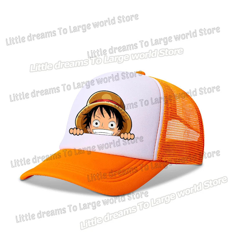 One Piece Baseball Cap Kids Anime Printed Adjustable Mesh Hat Visors Peaked Caps Sunshade Hats Outdoor Headwear Accessories Gift