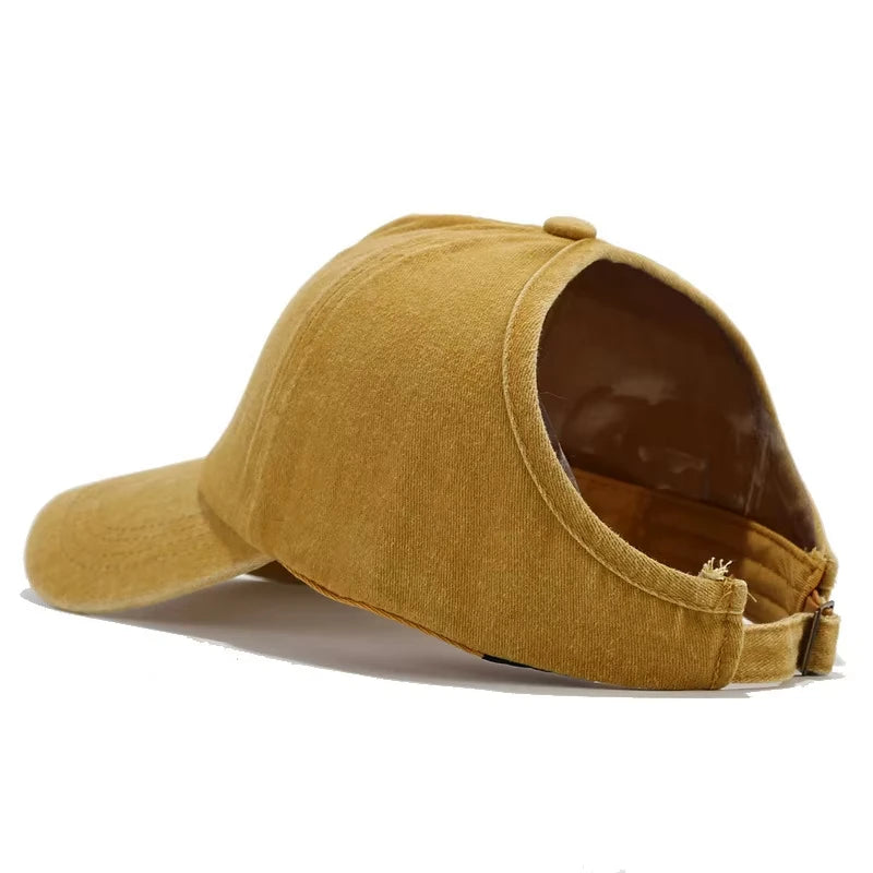 1pc Retro Washed Little Heart Embroidered Ponytail Baseball Cap  for Women,Outdoor Sports Adjustable Women's Cap for Daily Wear