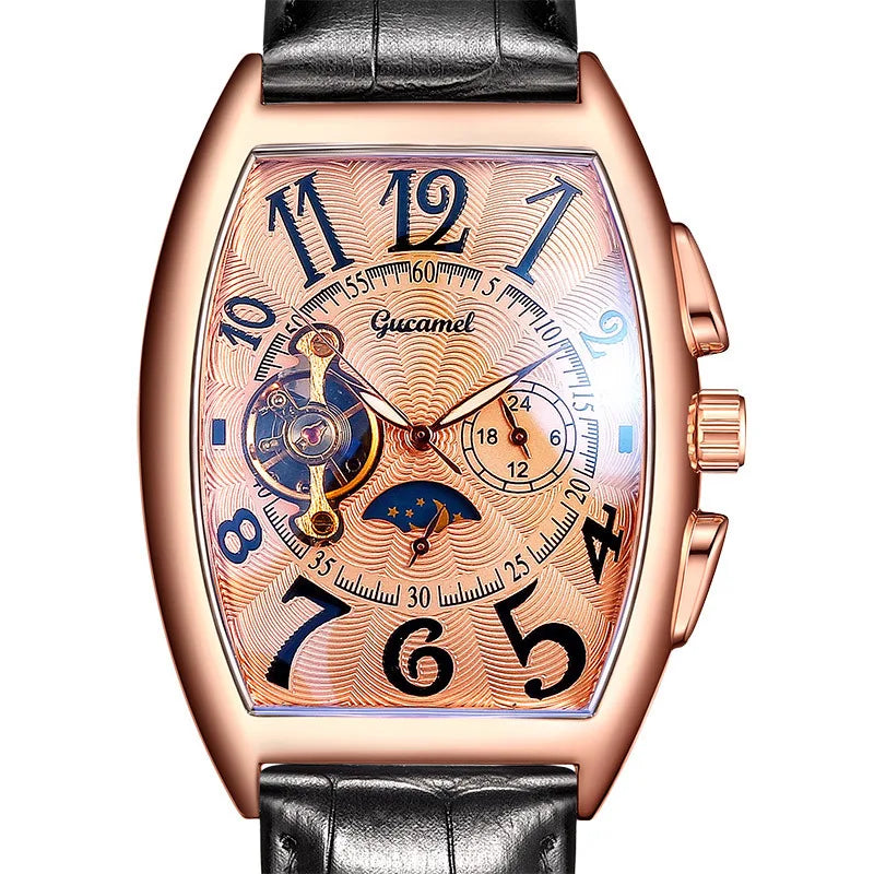 Luxury Hollow Automatic Mechanical Watch Men Tourbillon Clock Fashion Soft Leather Strap Business Watches Male Relogio Masculino