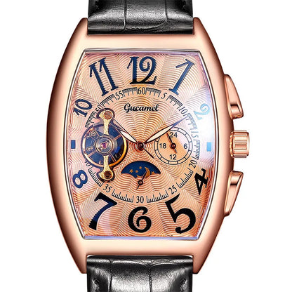 Luxury Hollow Automatic Mechanical Watch Men Tourbillon Clock Fashion Soft Leather Strap Business Watches Male Relogio Masculino