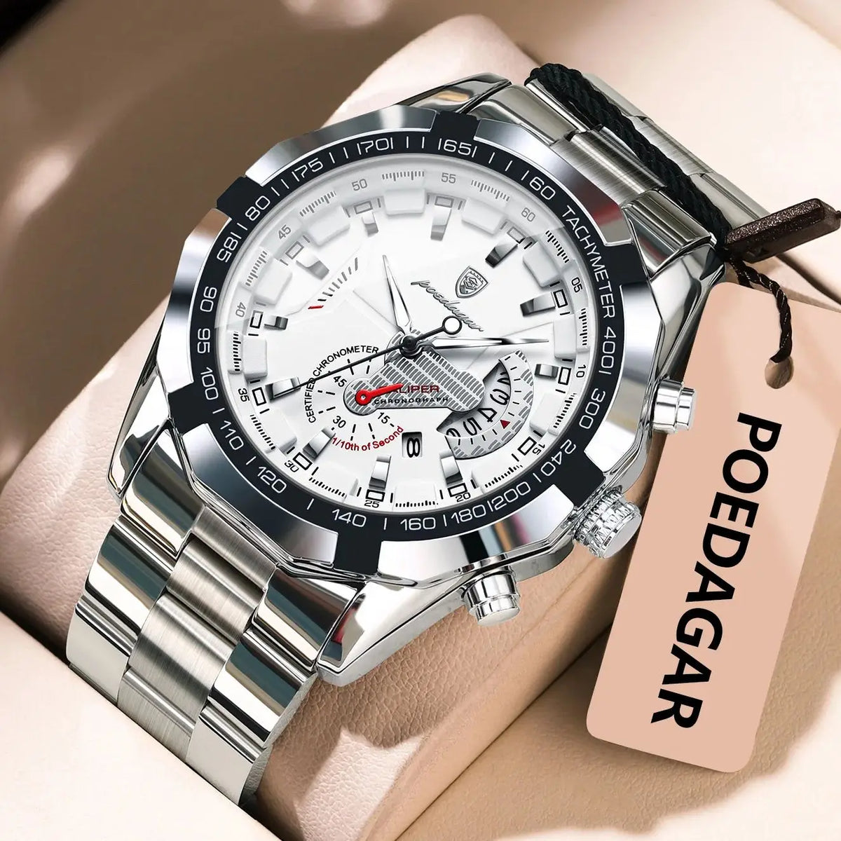 Relógio de luxo para homem POEDAGAR, estanque, luminoso, com data, desportivo, bracelete em aço inoxidável, movimento de quartzo.