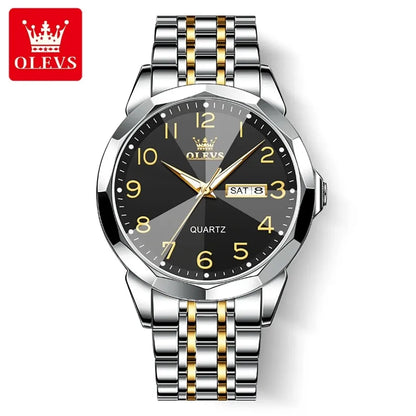 Relógio de homem OLEVS 9970 – Modelo elegante com mostrador digital, indicação da data e do dia, resistente à água, luminescente, de quartzo – Relógio de luxo original