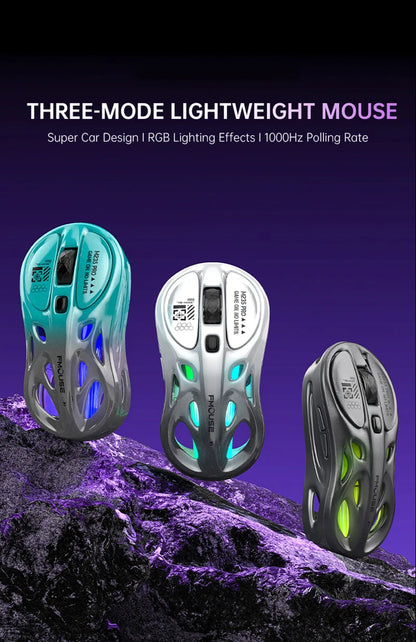 Bezprzewodowa mysz gamingowa 2.4G Tri-Mode RGB, lekka konstrukcja hollow z podświetleniem Chroma, przewodowa/Bluetooth, kontroler myszy e-sportowej