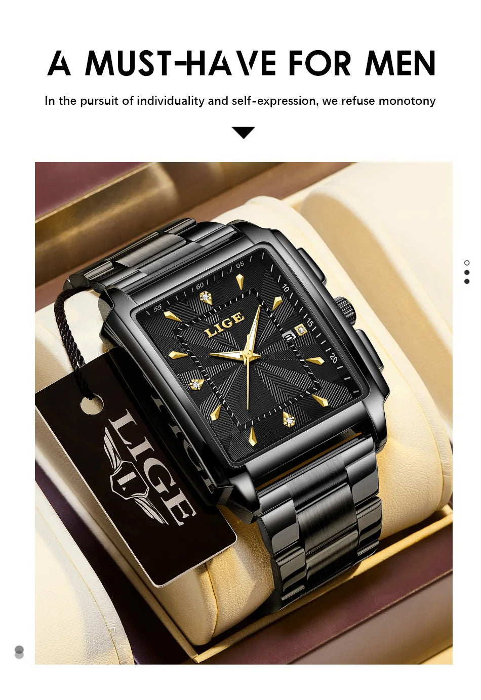 Relogio Masculino LIGE Fashion Military Watch Men Square Mens Watches Top Brand Luxury Waterproof Quartz Chronograph Wristwatch