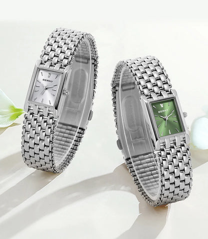BERNY Square Watch for Women Quartz Ladies Wristwatches Stainless Steel Women Small Dial Watch Luxury Casual Fashion Watches