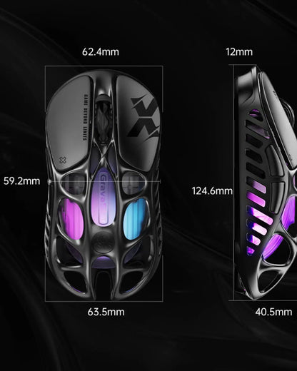 Mysz gamingowa bezprzewodowa GravaStar Mercury X – sensor PAW 3950 32,000 DPI, częstotliwość odpytywania 1000Hz, tylko 49g, pusta konstrukcja F ze stopu magnezu