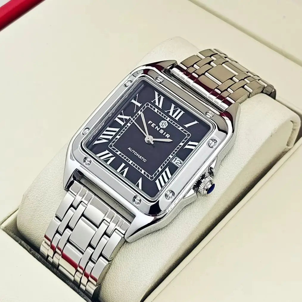 Luxury Square Watch for Men, Calendar Display, Stainless Steel Strap, High-End Luxury Small Square Men's Watch, Stylish Business Casual Versatile Trendy Men's Wristwatch, the Best Gift for Him