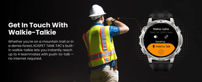 KOSPET TANK T4C Smartwatch Men's Outdoor GPS Watch with Bright LED Flashlight 5ATM Water-Resistant for Swimming Military Tough