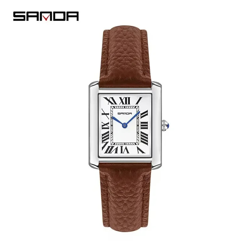 SANDA 9031/1108 Sport Casual Women Men Quartz Watches Reloj Luxury Couple Watch Resistant Leather Strap Square Dial Waterproof