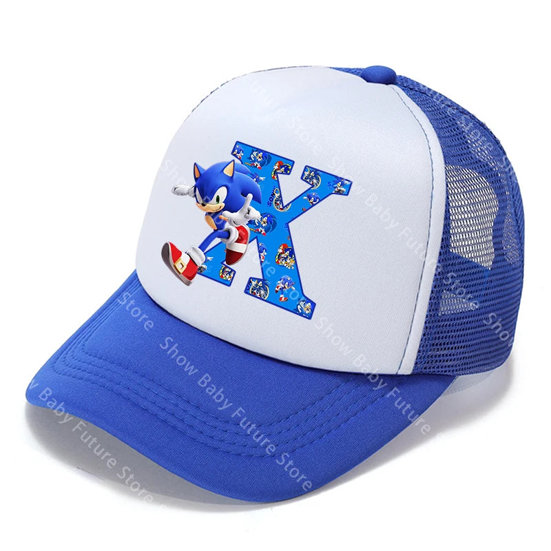 Cartoon Letters A-Z Sonics Boys Girls Baseball Caps Adult Outdoor Sports Breathable Mesh Hat Cute Anime Sunbonnet Birthday Gifts