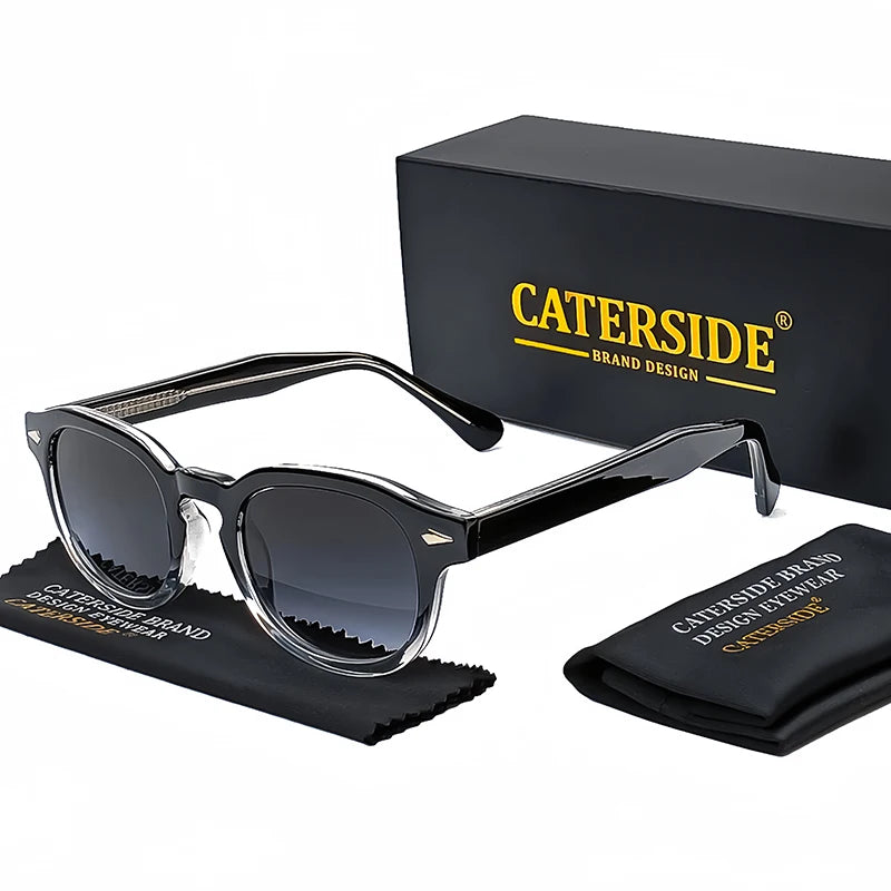CATERSIDE Retro Small Circular Sunglasses Men Punk Propionic Luxury Brand Design Sun Glasses Women Business Party Eyewear UV400