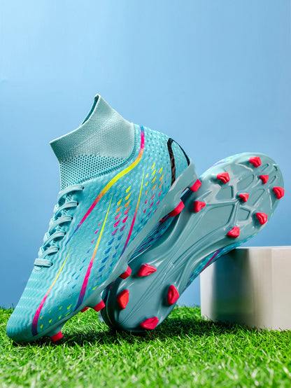 Chaussures de football AG FG pour adultes, dédiées aux compétitions, tissu PU haute densité, crampons longs en TPU antidérapants, robustes, pour entraînement sur gazon naturel