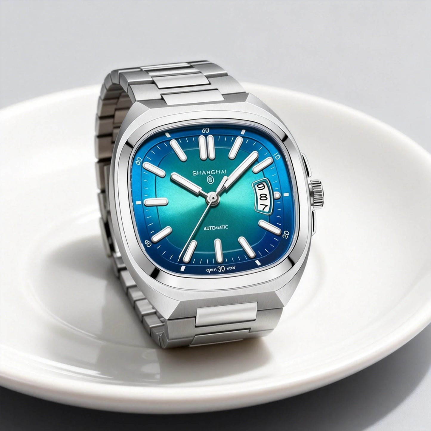 Shanghai Watch Automatic Mechanical Square Dial Men's Watch Luminous Water-Resistant to 50m Date Display Casual Wristwatch SH018