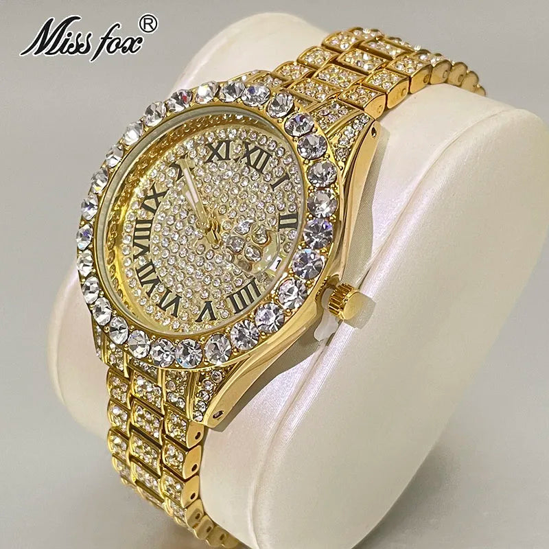 Luxury Jewelry Watch For Women Hip Hop Brand MISSFOX Fashion Waterproof Iced Diamond Quartz WristWatch Ladies Gift Hot Sale