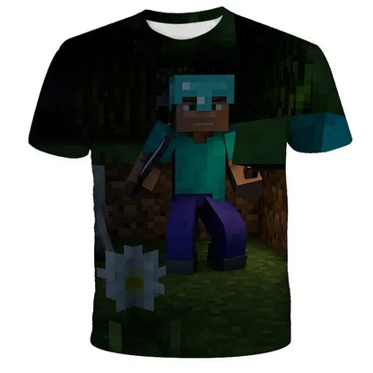 Boys T Shirt Minecraft Popular Tops 3D Printed Casual Summer Cute Boys Girls Building Blocks Cartoon T-shirt Inside Outside Mc
