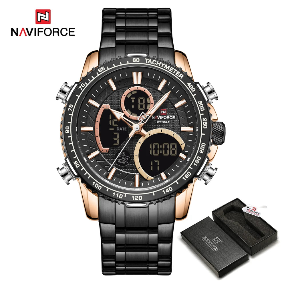 Montre de sport pour homme NAVIFORCE – Montre-bracelet originale de luxe en acier inoxydable, modèle militaire étanche à double affichage