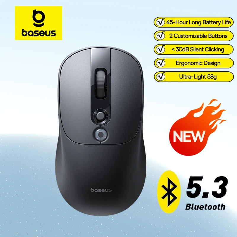 【NOVINKA】Baseus EM2 ergonomická bezdrátová myš Bluetooth 5.3 2.4G nabíjení Type-C ultralehká tichá myš s přizpůsobitelným tlačítkem