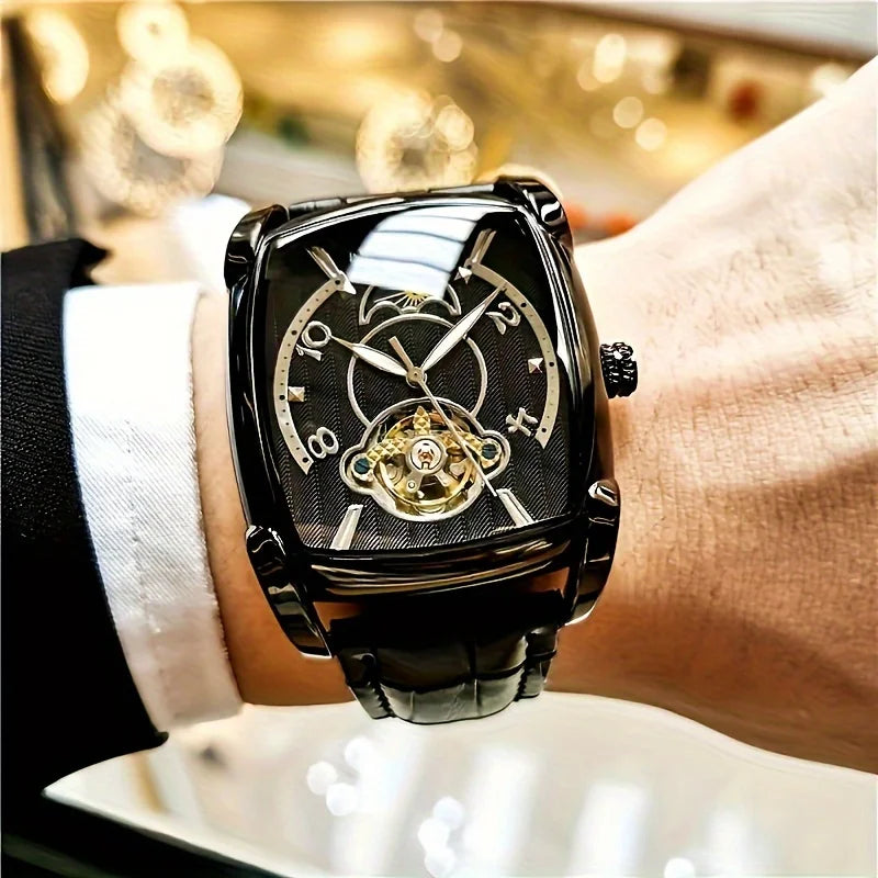 [Relógio mecânico de luxo com turbilhão] Relógio mecânico de luxo com turbilhão, leve, para homem – Modelo topo de gama totalmente automático, com o estilo «esqueleto» em voga, ideal para um look profissional ou