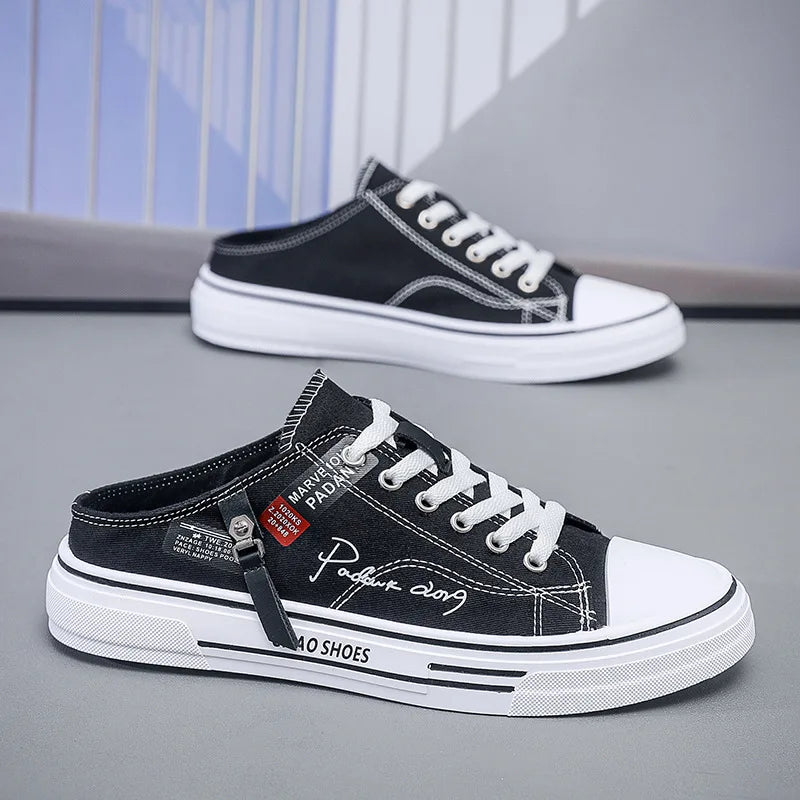 Tendance Designers hommes demi pantoufles été homme chaussures vulcanisées antidérapant résistant à l'usure chaussures en toile chaussures à bouche peu profonde pour hommes