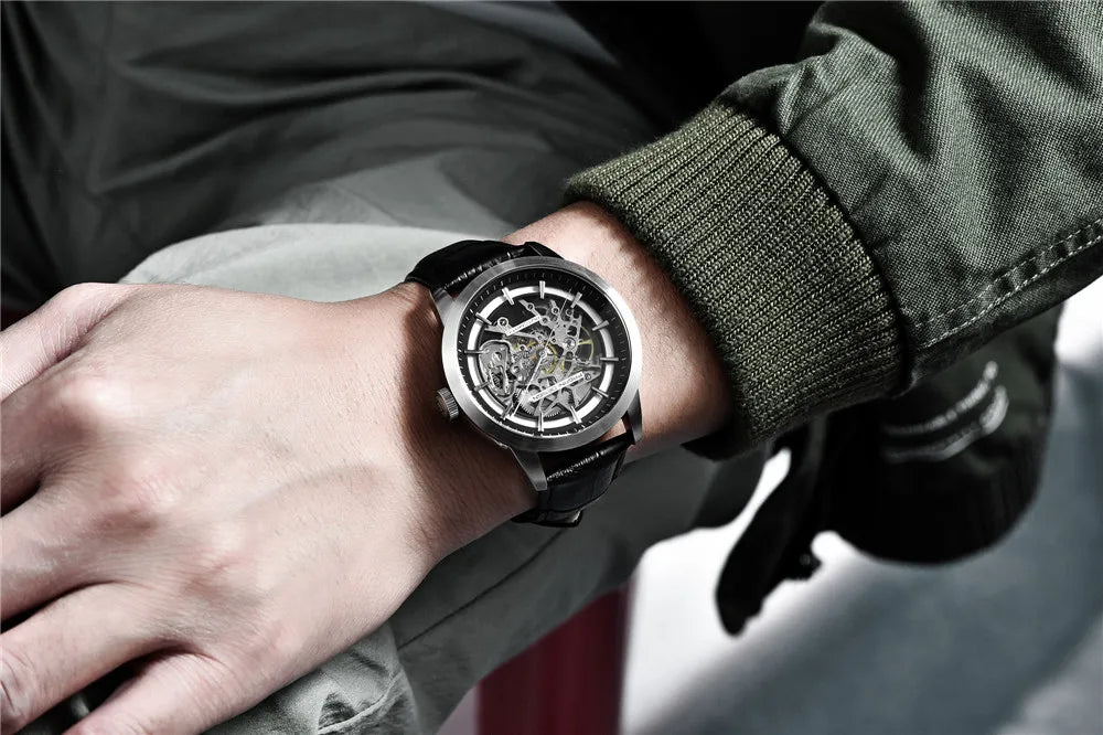 PAGANI DESIGN 2026 New Skeleton Men's Mechanical Watches Top Luxury Automatic Watch Men Blue Leather Waterproof Wrist watch Men