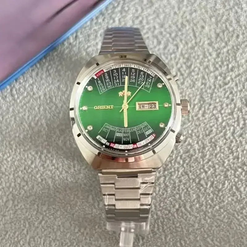 118A Store Orient automatic mechanical unisex watch with large rotating dial, fully functional stainless steel Japanese movement
