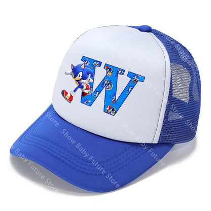 Cartoon Letters A-Z Sonics Boys Girls Baseball Caps Adult Outdoor Sports Breathable Mesh Hat Cute Anime Sunbonnet Birthday Gifts